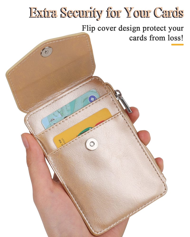 Teskyer Badge Holder with Side Zip Pocket, Multiple Card Slots Leather ID Holder Wallet with Neck Lanyard for Office Staffs, Teachers/Students, Couriers, Workers, Gold - Image 5